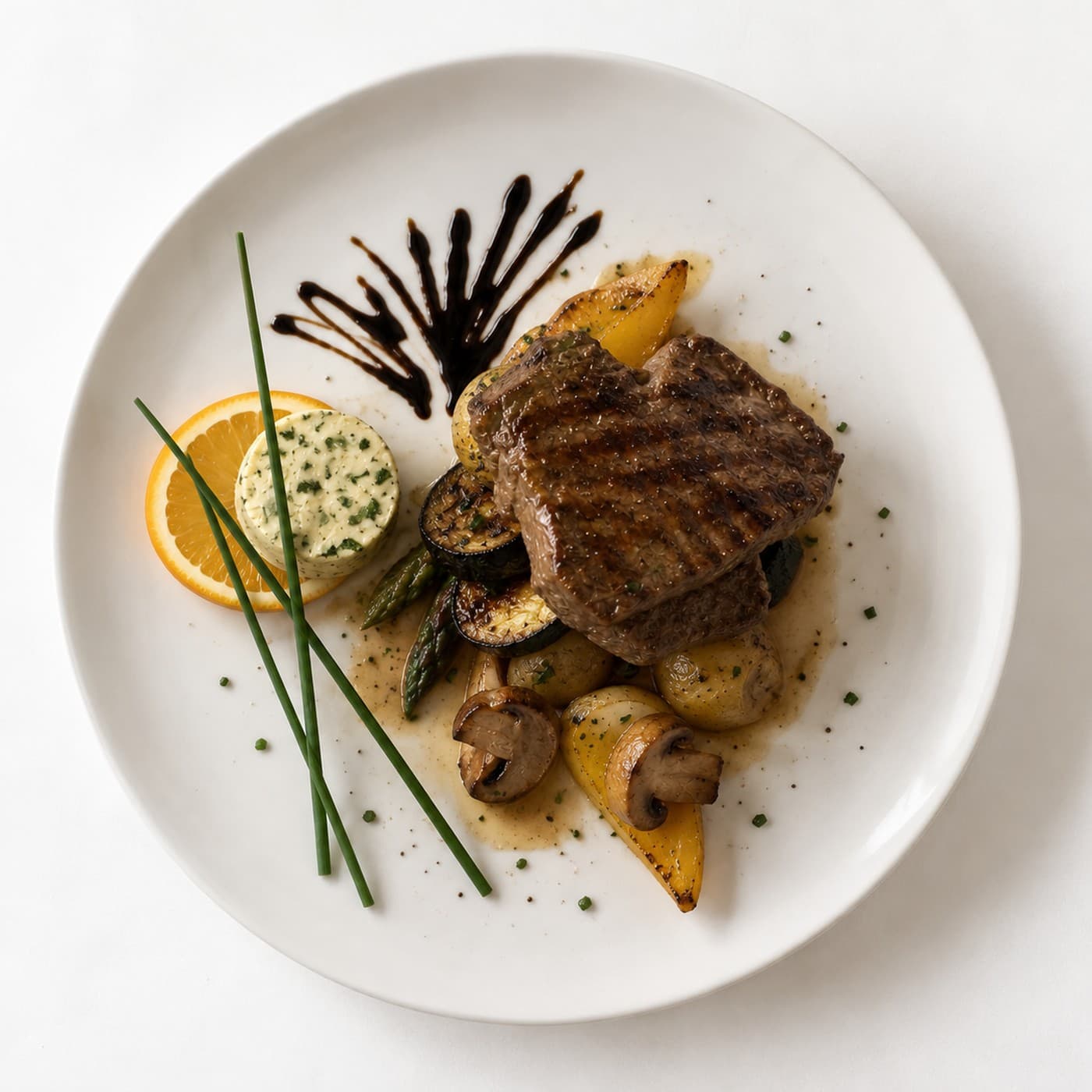Gegrilltes Rinderfilet mit Gemüse und Zitrusbutter